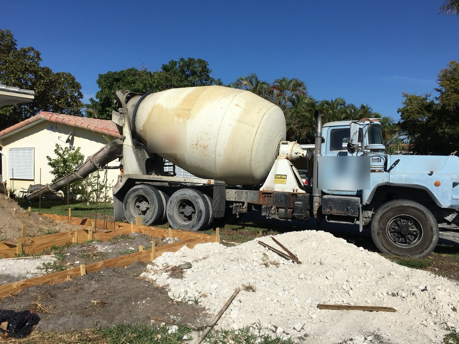 Ready-mix truck on site for the footing pour