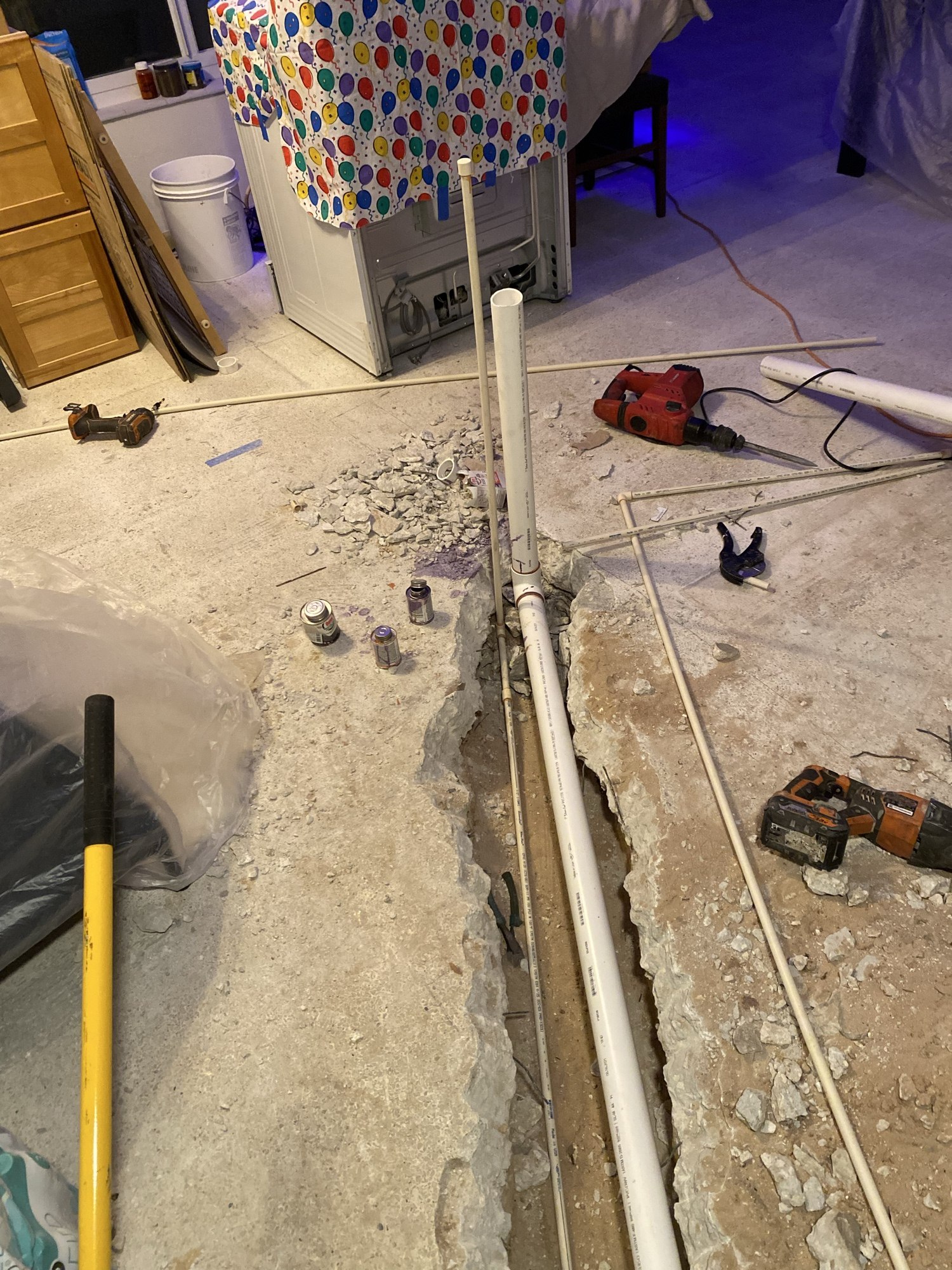 New gas and water lines run in the slab trench